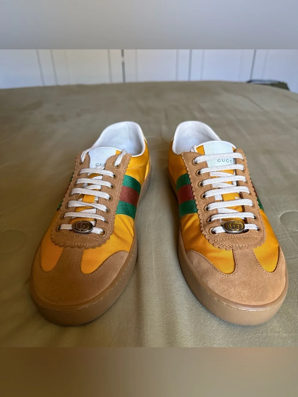 Gucci G74 Web Yellow Sneakers Men’s Size 8 Style 521682